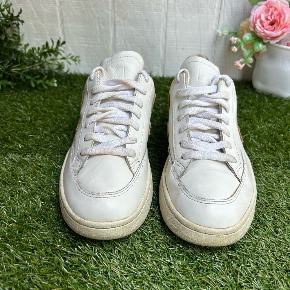 VEJA V 90 SNEAKERS IN WHITE AND CAMEL LEATHER women size 8 - Picture 8 of 16